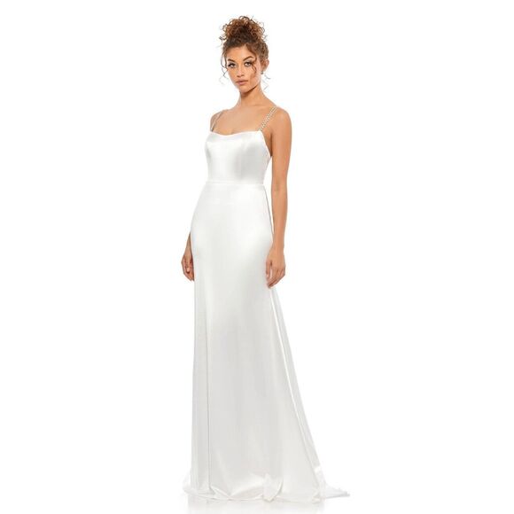 Ieena Mac Duggal 12428 Crystal Encustred Satin Gown White Size 8 Womens Formal